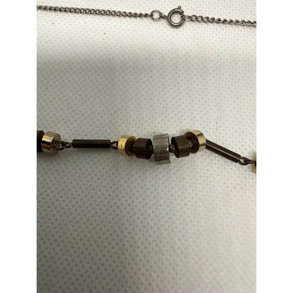 Vintage 80s 90s Industrial Tri-Tone Metal Necklace 15” Minimalist